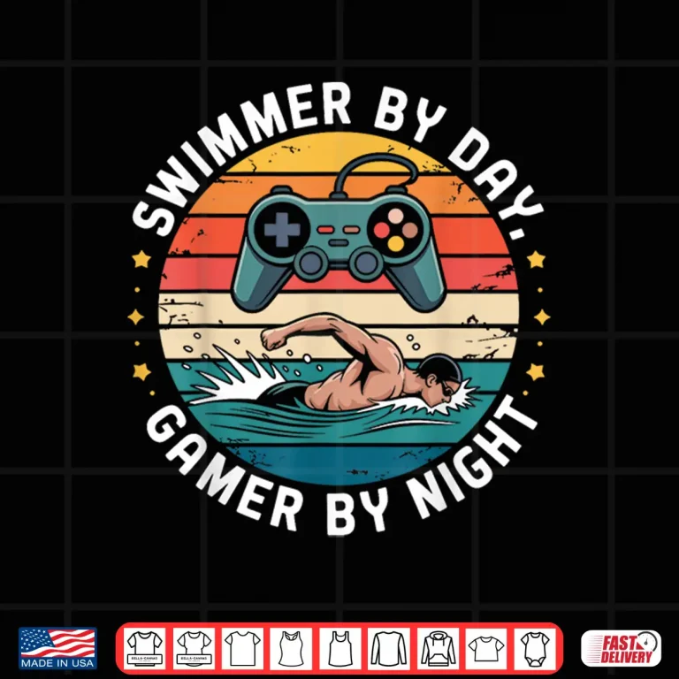 Design Gamer By Night Swimmer Swimming Professional Retro Gaming Shirt