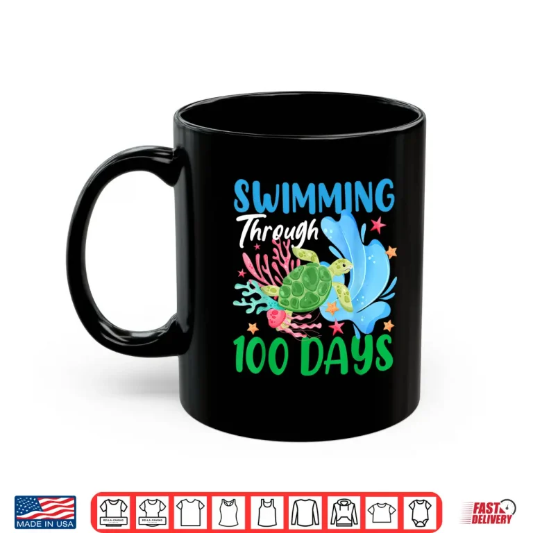 Mug Through One Hundred Days Of School Sea Turtle Swimming Teacher Shirt