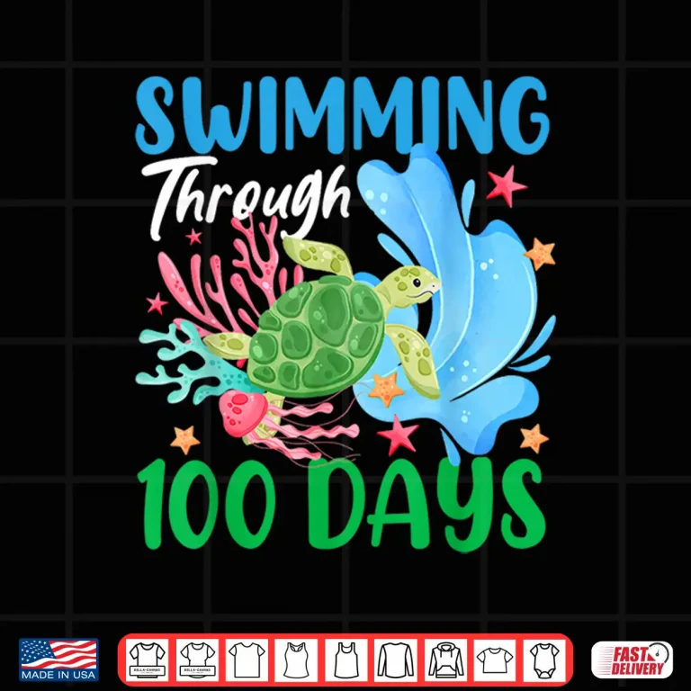 Design Through One Hundred Days Of School Sea Turtle Swimming Teacher Shirt
