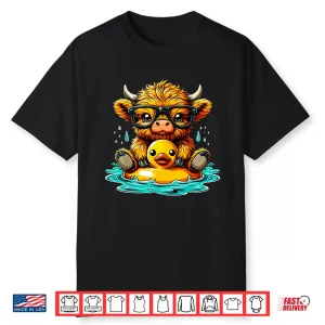 Summer Vacation Highland Cow And Rubber Duck Swimming Graphic Shirt