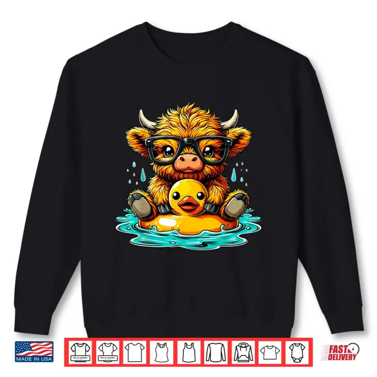 Sweatshirt Summer Vacation Highland Cow and Rubber Duck Swimming Graphic Shirt