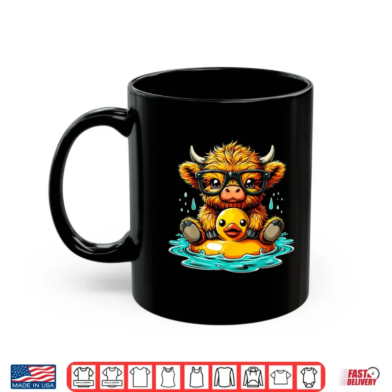 Mug Summer Vacation Highland Cow and Rubber Duck Swimming Graphic Shirt
