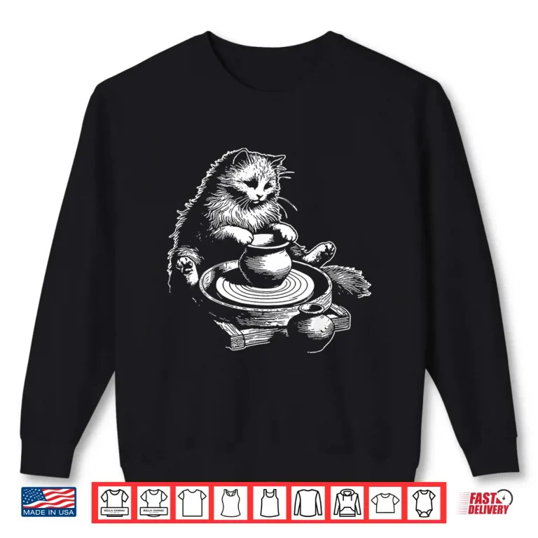 Sweatshirt Cat At Wheel Pottery Wheel Throwing Ceramic Artist Funny Retro Shirt