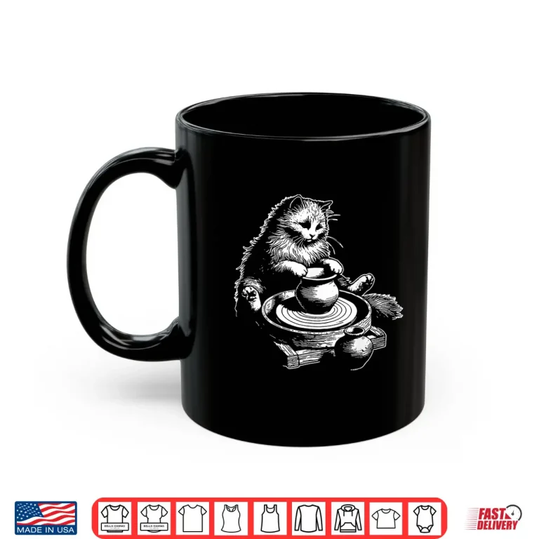 Mug Cat At Wheel Pottery Wheel Throwing Ceramic Artist Funny Retro Shirt