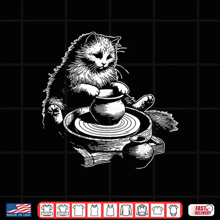Design Cat At Wheel Pottery Wheel Throwing Ceramic Artist Funny Retro Shirt