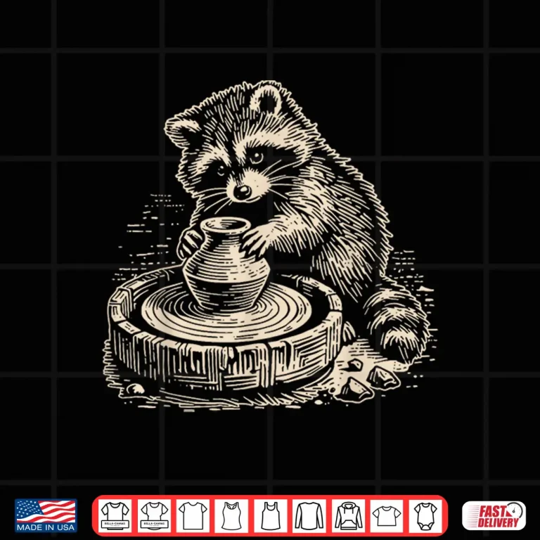 Design Raccoon At Wheel Animal Pottery Wheel Throwing Retro Graphic Shirt