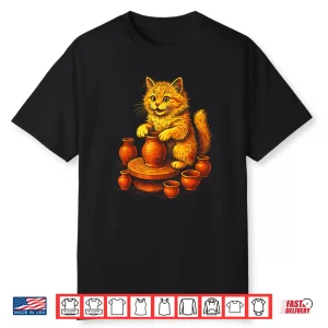 Retro Artist Kitten Pottery Cat Animal Modern Graphic Shirt