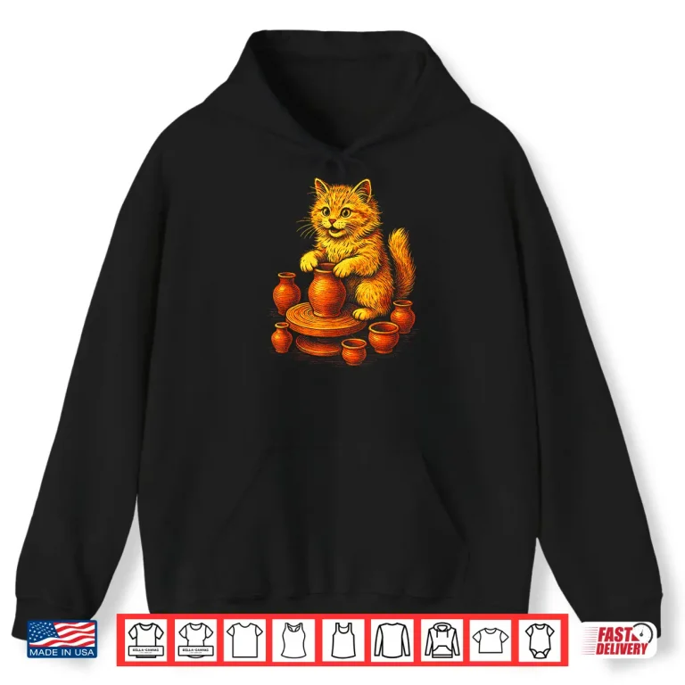 Hoodie Retro Artist Kitten Pottery Cat Animal Modern Graphic Shirt