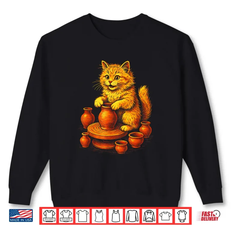 Sweatshirt Retro Artist Kitten Pottery Cat Animal Modern Graphic Shirt