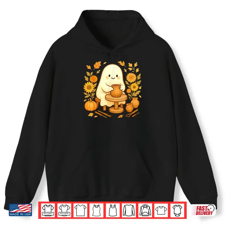 Hoodie Ghost Fall Pumpkins Ceramic Artist Halloween Autumn Graphic Shirt
