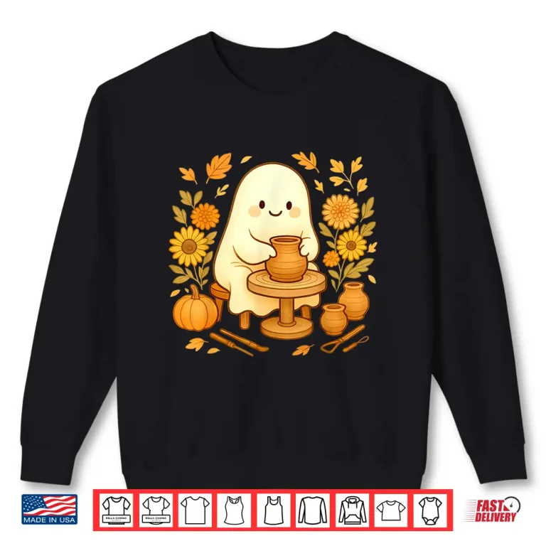 Sweatshirt Ghost Fall Pumpkins Ceramic Artist Halloween Autumn Graphic Shirt