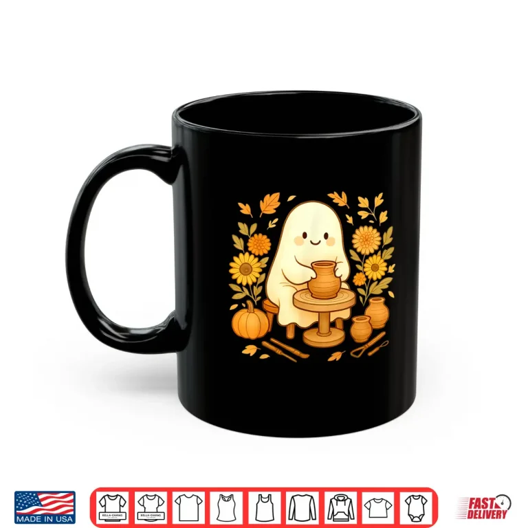 Mug Ghost Fall Pumpkins Ceramic Artist Halloween Autumn Graphic Shirt