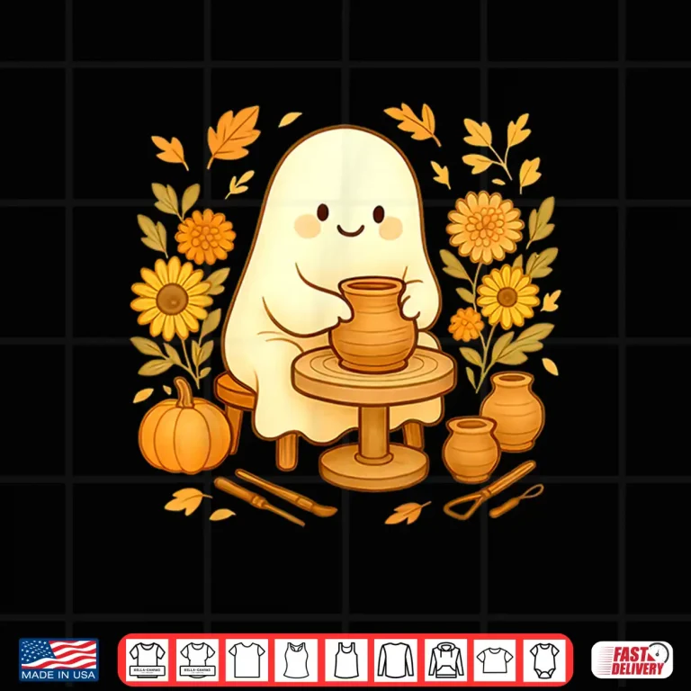 Design Ghost Fall Pumpkins Ceramic Artist Halloween Autumn Graphic Shirt