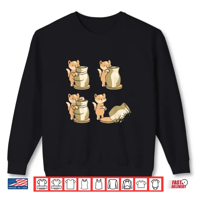 Sweatshirt Cat At Wheel Ceramics Sculpting Clay Pottery Funny Humor Shirt