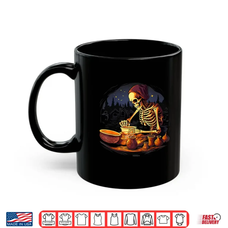 Mug Spooky Skeleton Halloween Clay Pottery Maker Holiday Graphic Shirt