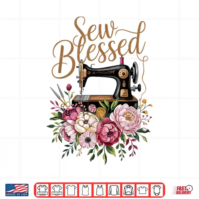 Design Sew Blessed Vintage Sewing Machine Floral Quilting Graphic Shirt