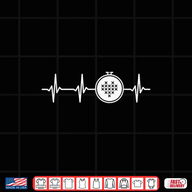 Design Heartbeat Pulse Cross Stitch Cross Stitching Professional Graphic Shirt