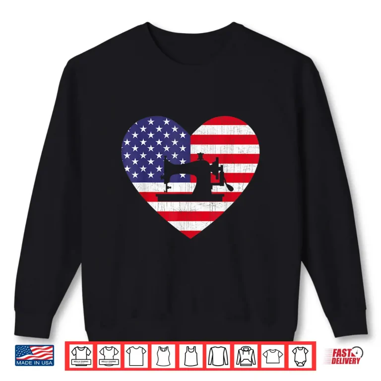 Sweatshirt American Flag Heart USA Patriotic Sewing Fourth of July Graphic Shirt