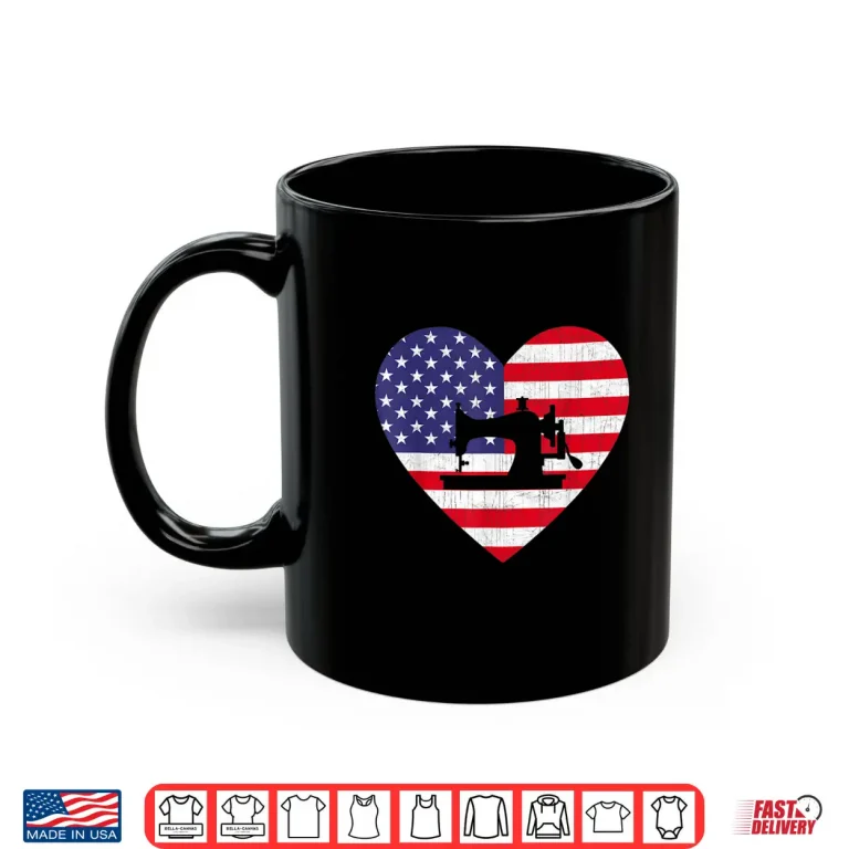 Mug American Flag Heart USA Patriotic Sewing Fourth of July Graphic Shirt