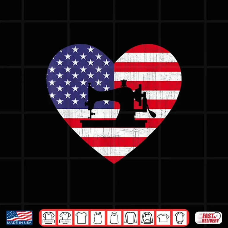 Design American Flag Heart USA Patriotic Sewing Fourth of July Graphic Shirt