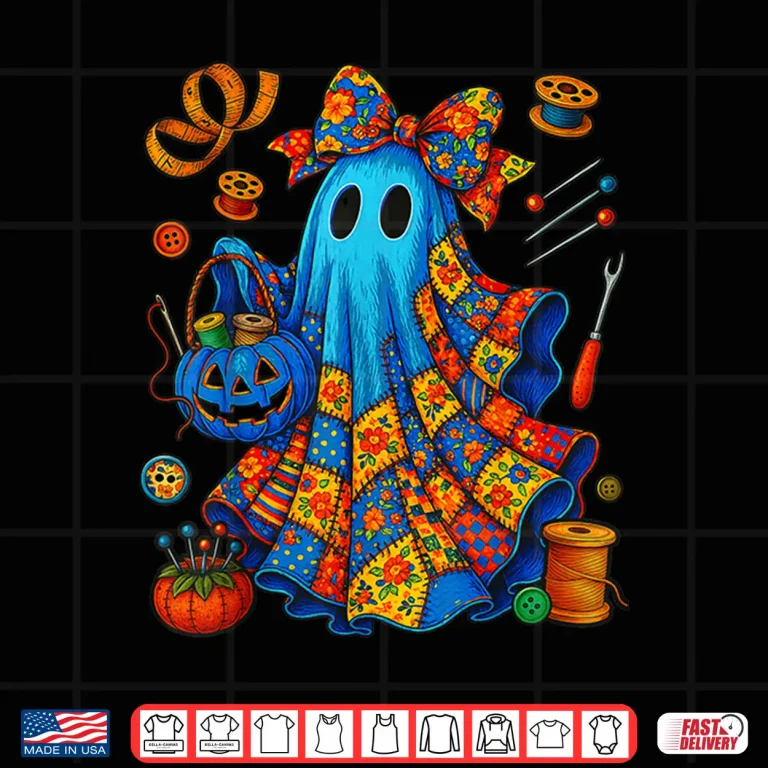 Design Boo Ghost Patchwork Halloween Quilter Quilting Sewing Graphic Shirt