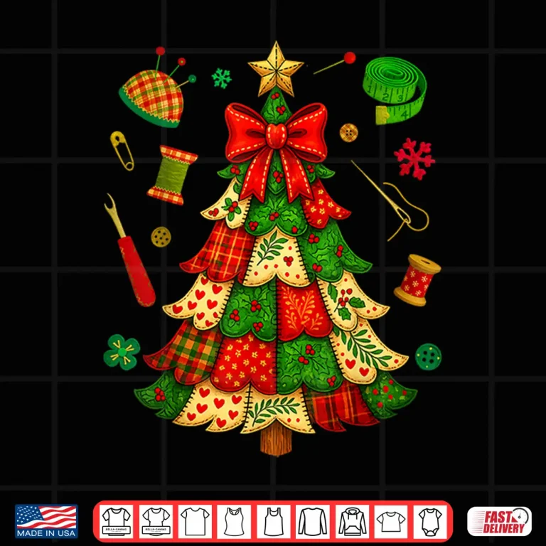 Design Christmas Tree Patchwork Quilting Quilter Sewing Holiday Graphic Shirt
