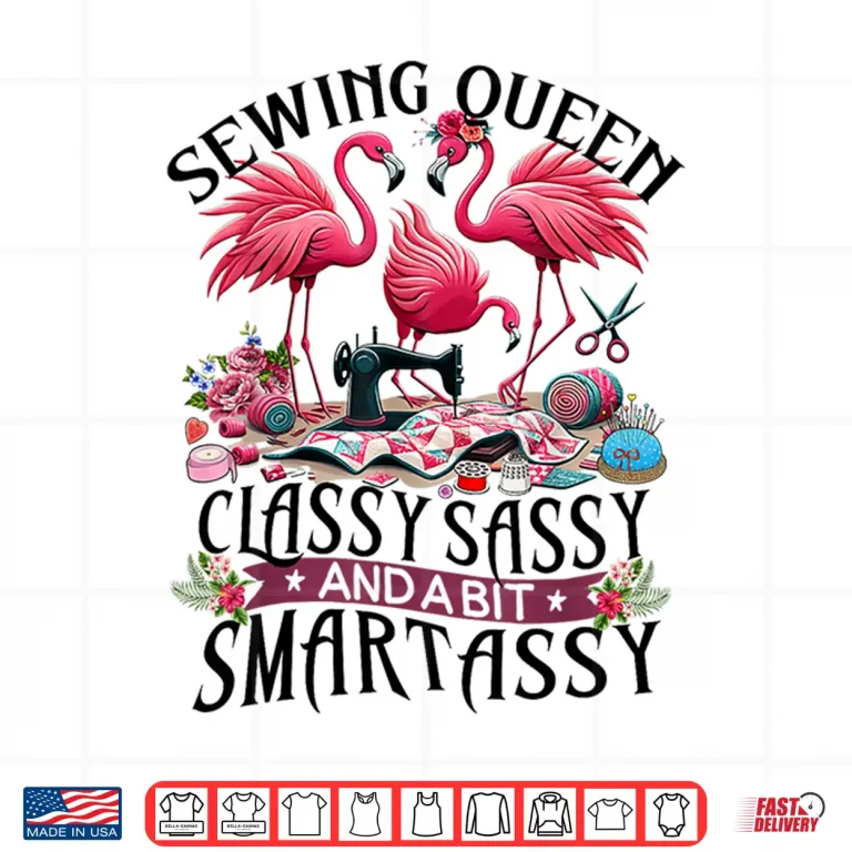 Design Professional Queen Design Sewing Machine Flowery Flamingo Graphic Shirt