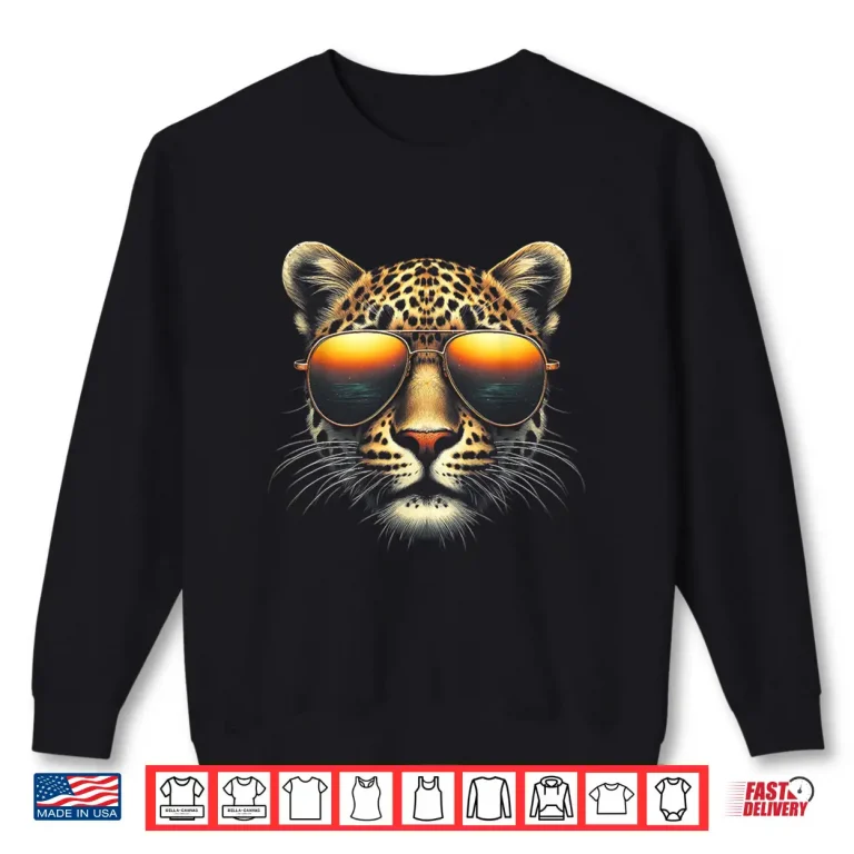 Sweatshirt Animal Leopard Photography Leopard Face Wearing Sunglasses Graphic Shirt