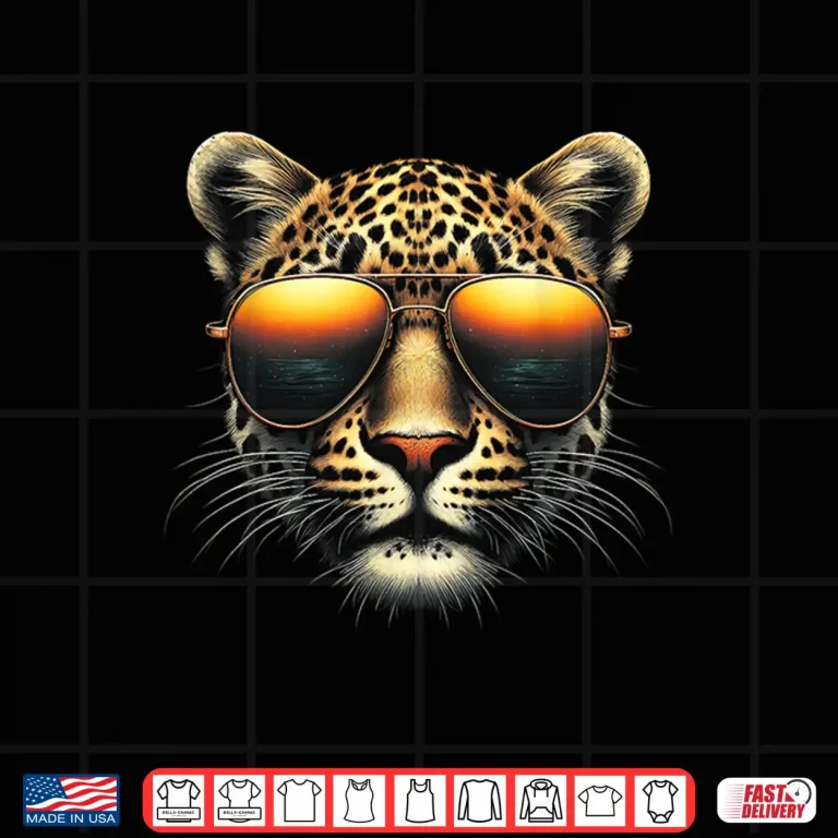 Design Animal Leopard Photography Leopard Face Wearing Sunglasses Graphic Shirt