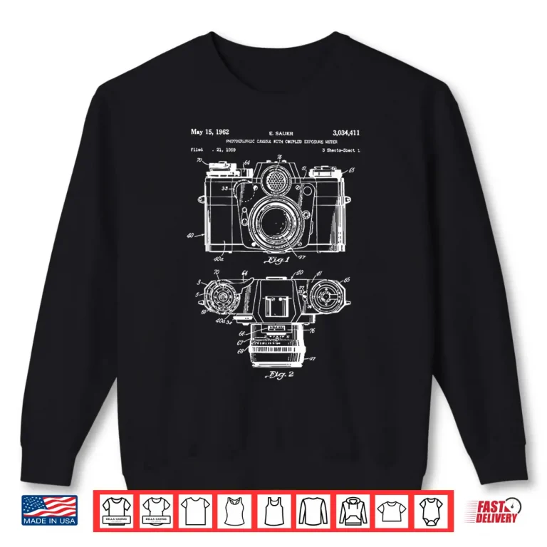Sweatshirt Camera Vintage Patent Print Photography Lover Gift Professional Shirt