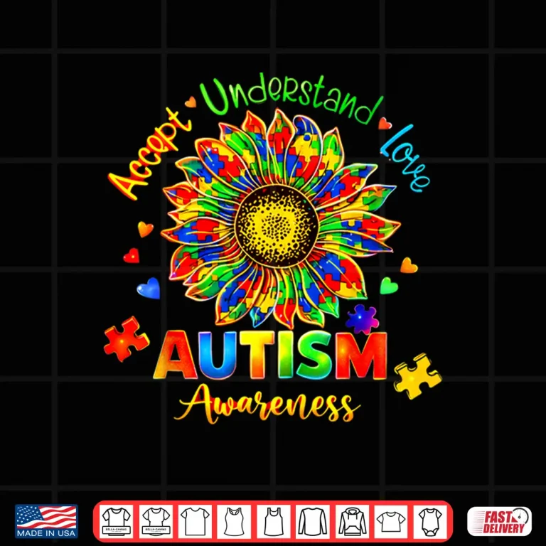 Design Accept Understand Love Autism Awareness Sunflower Puzzle Graphic Shirt
