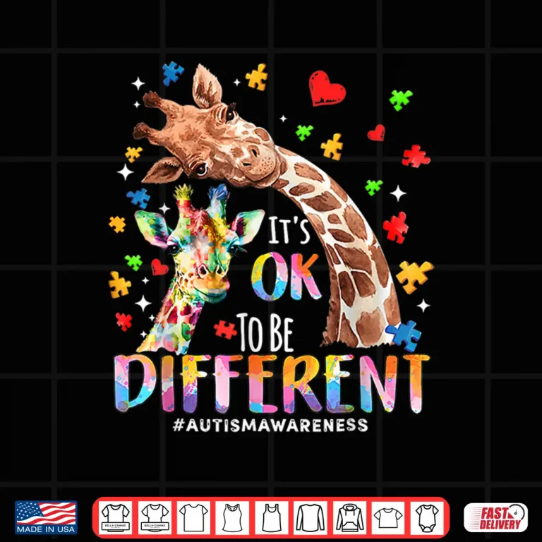 Design Its Ok To Be Different Autism Mom Mama Cute Giraffe Shirt