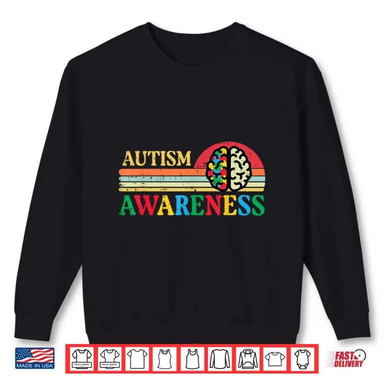 Sweatshirt Brain Puzzle Retro Autism Awareness ASD Modern Graphic Shirt
