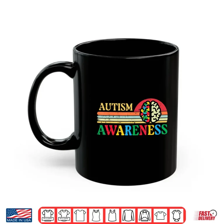 Mug Brain Puzzle Retro Autism Awareness ASD Modern Graphic Shirt