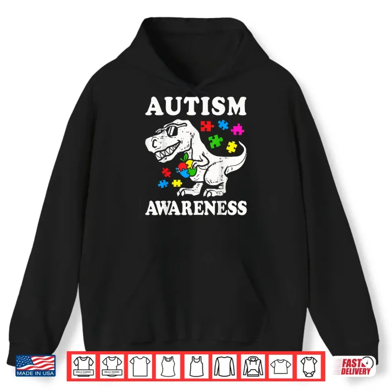 Hoodie Dino T Rex Dinosaur Puzzle Autism Awareness Modern Graphic Shirt