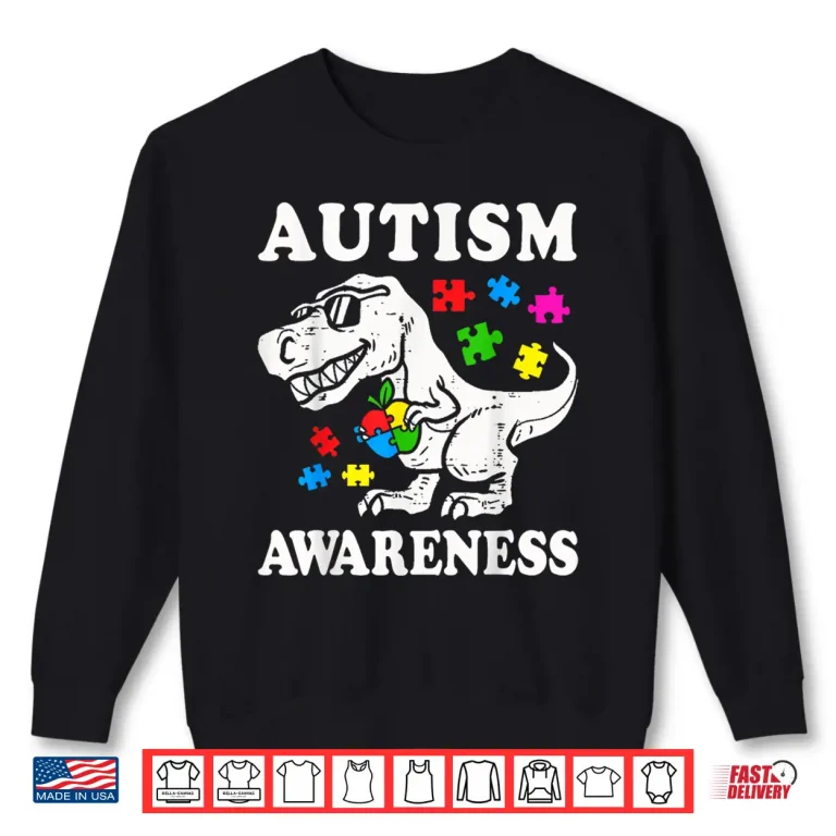Sweatshirt Dino T Rex Dinosaur Puzzle Autism Awareness Modern Graphic Shirt