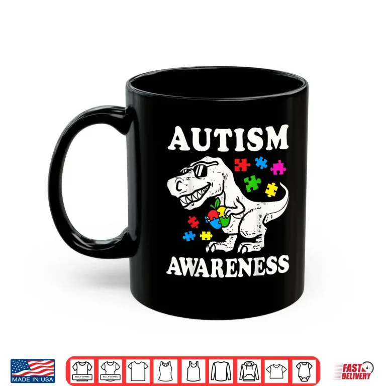 Mug Dino T Rex Dinosaur Puzzle Autism Awareness Modern Graphic Shirt