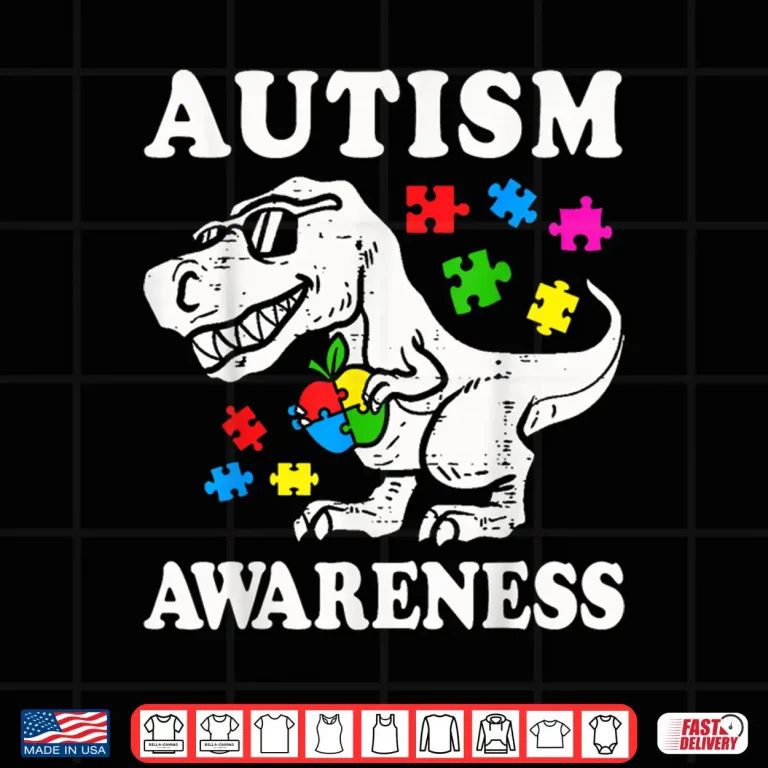 Design Dino T Rex Dinosaur Puzzle Autism Awareness Modern Graphic Shirt