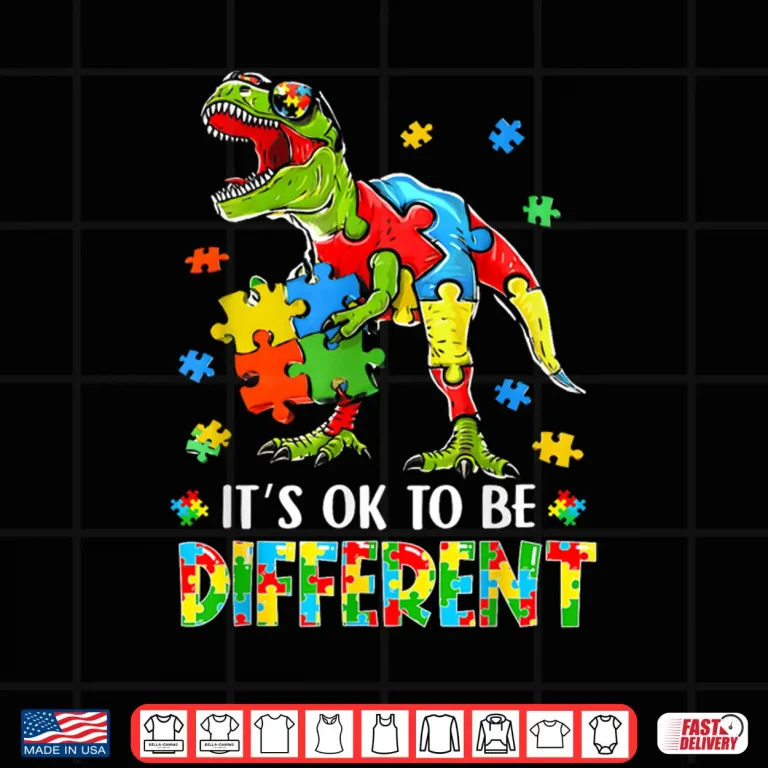 Design Its Ok To Be Different Dinosaur Autism Awareness Modern Shirt