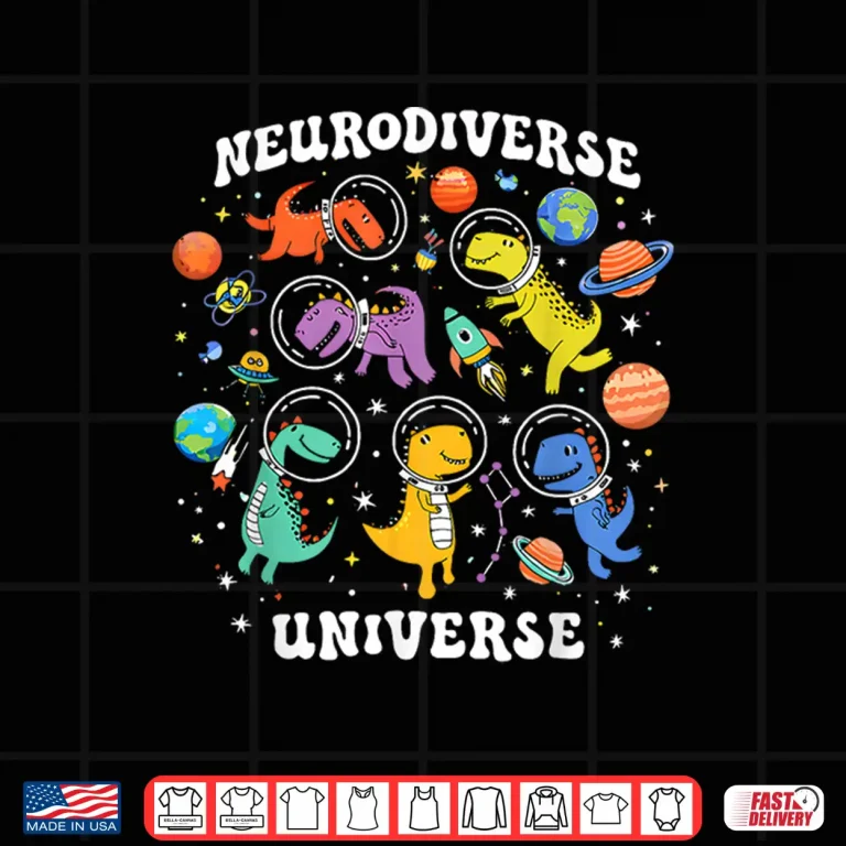 Design Neurodiverse Universe Space Dinosaur Autism Awareness Graphic Shirt