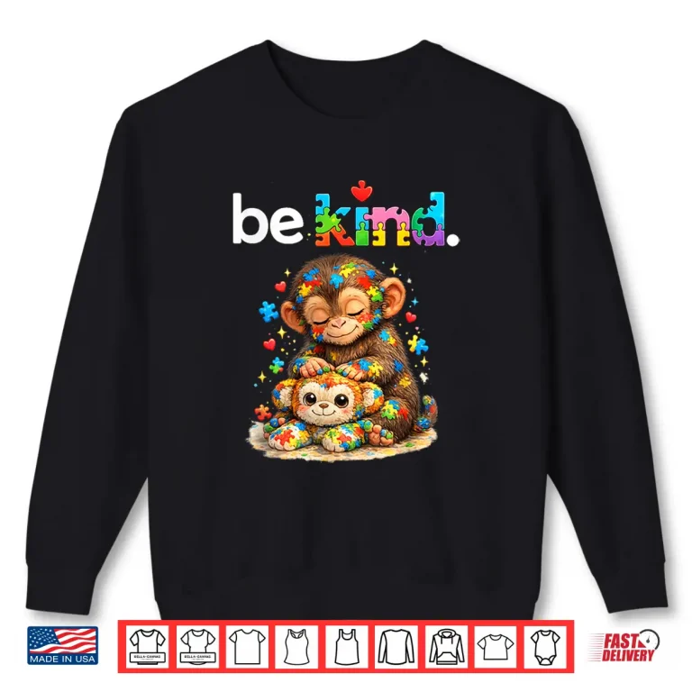 Sweatshirt Punch Monkey Colorful Puzzle Autism Awareness Modern Humor Shirt