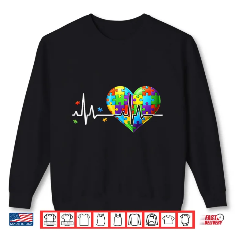 Sweatshirt Funny Heart Beat Puzzle Autistic Autism Awareness Modern Shirt