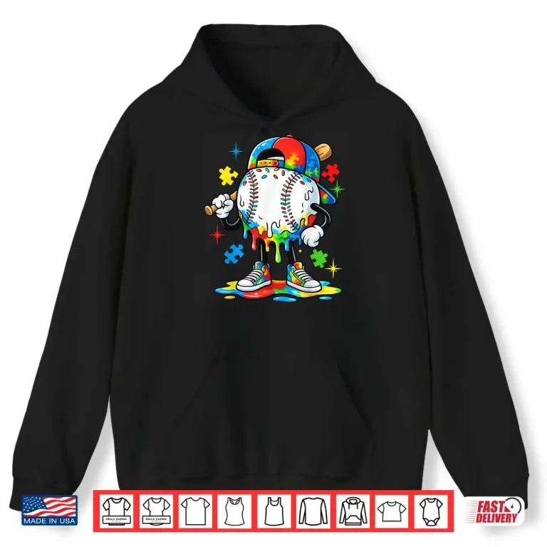 Hoodie Baseball Drip Ice Cream Autism Awareness Modern Graphic Apparel Shirt