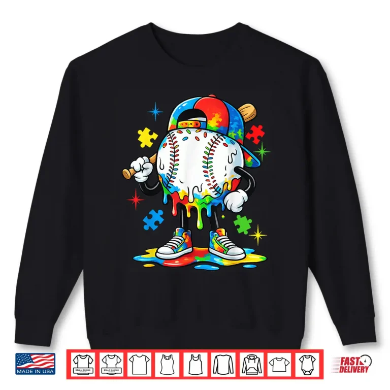 Sweatshirt Baseball Drip Ice Cream Autism Awareness Modern Graphic Apparel Shirt