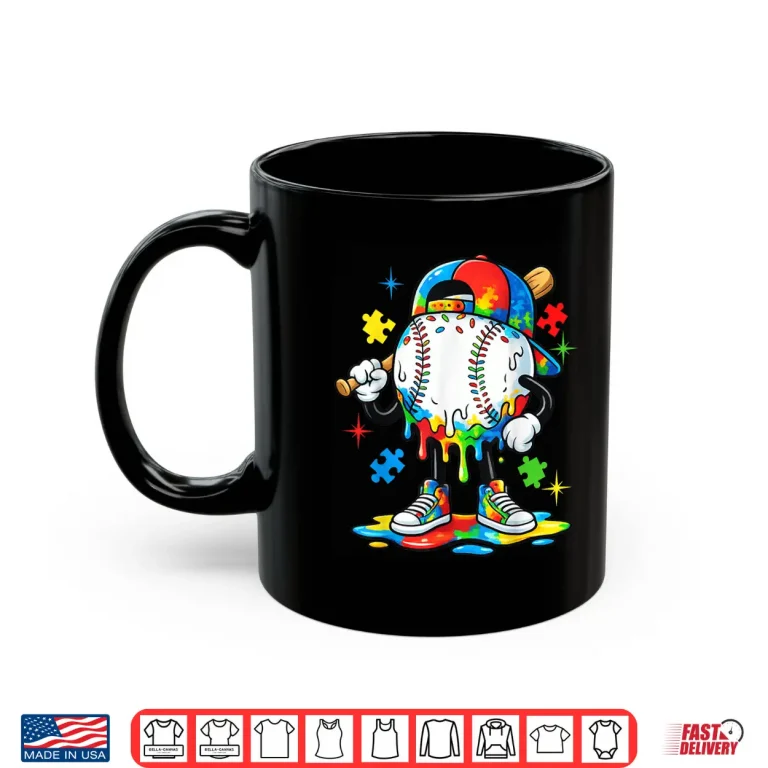 Mug Baseball Drip Ice Cream Autism Awareness Modern Graphic Apparel Shirt