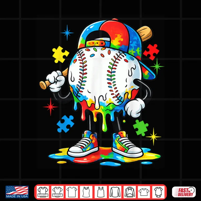 Design Baseball Drip Ice Cream Autism Awareness Modern Graphic Apparel Shirt