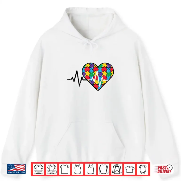 Hoodie Heartbeat Pulse Autism Heartbeat Puzzle ASD Awareness Shirt