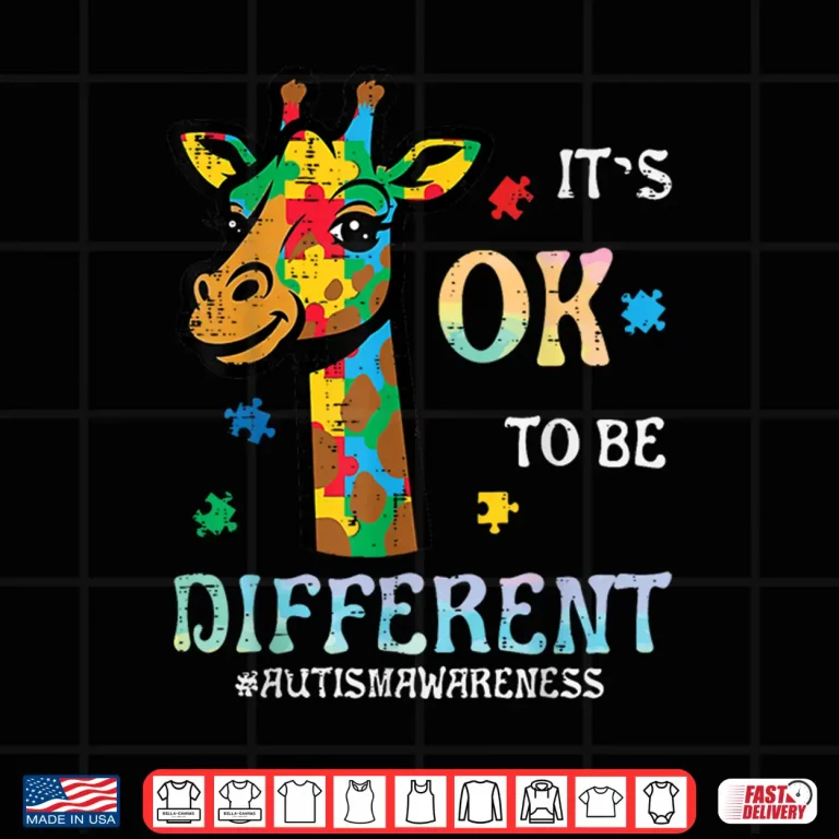 Design Ok To Be Different Autism Awareness Giraffe Animal Graphic Shirt