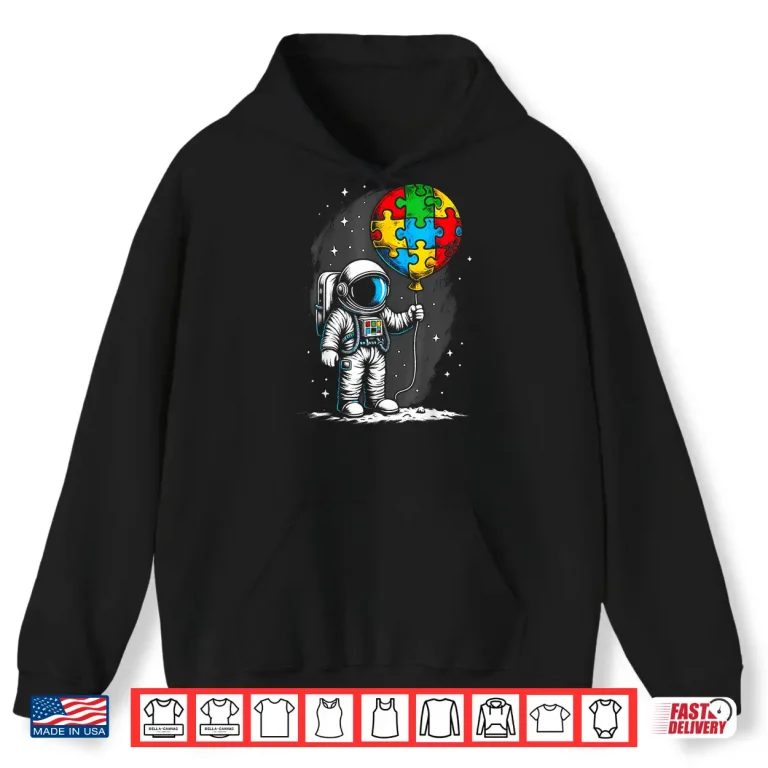 Hoodie Astronaut Balloon Autism Awareness Space Autistic Graphic Shirt