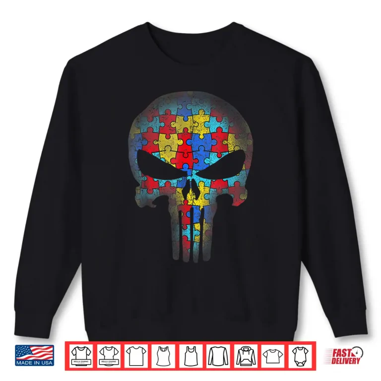Sweatshirt Skull Design Autism Awareness Puzzle Piece Professional Shirt